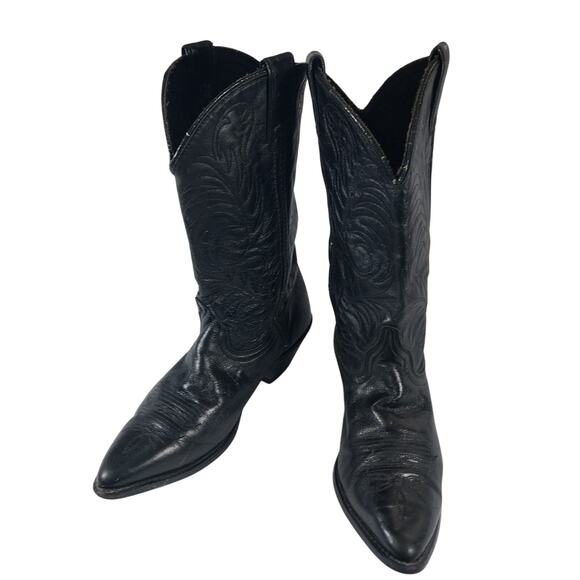 ACME! BLACK GENUINE LEATHER FANCY STITCHED WESTERN COWBOY POINTY BOOTS! SZ 7.5M - Picture 3 of 11